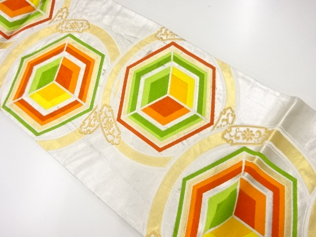 アンティーク　変わり亀甲模様織出し袋帯（材料）